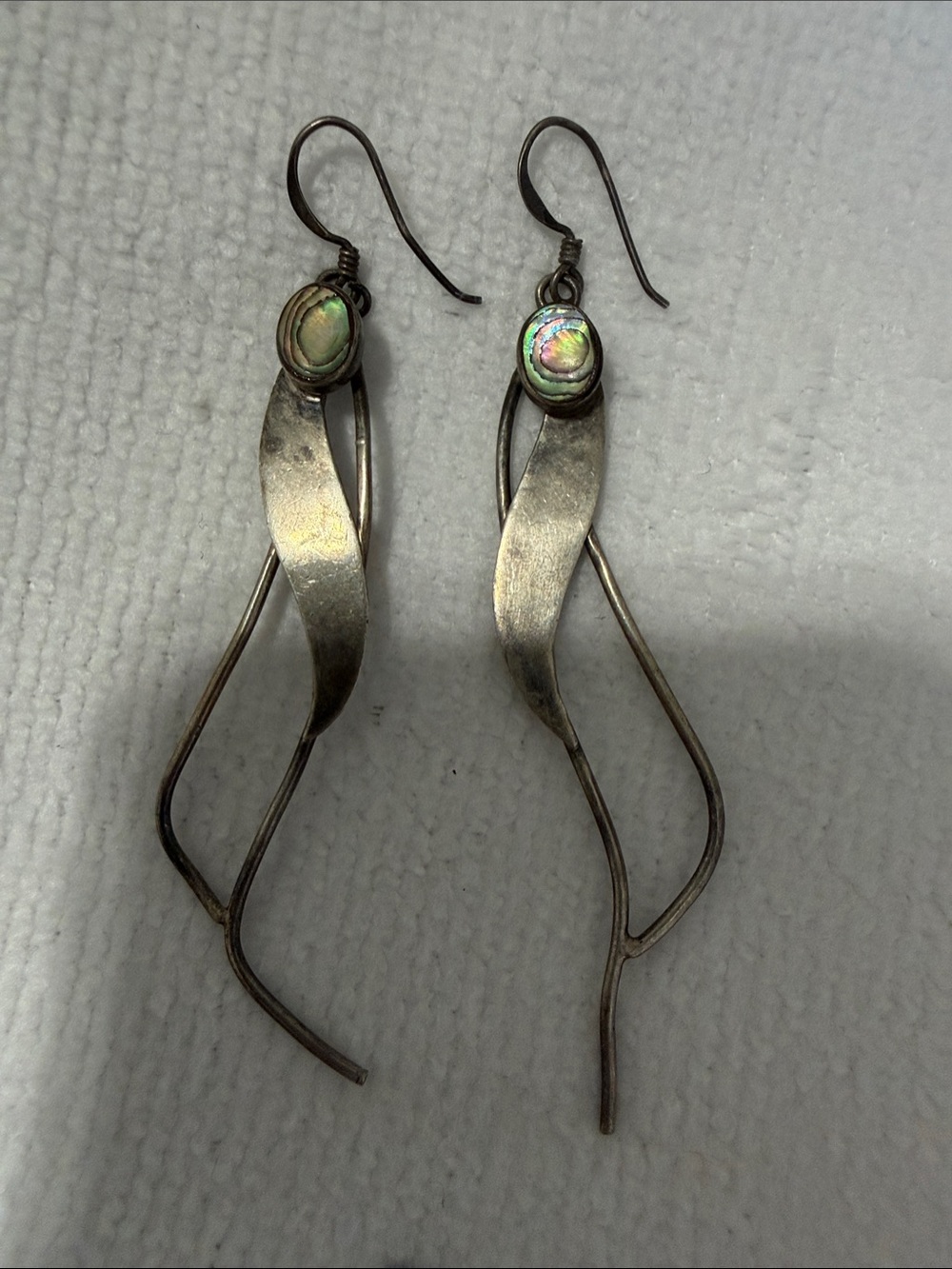 Sterling Silver Iridescent Abalone Drop Earrings - Silver